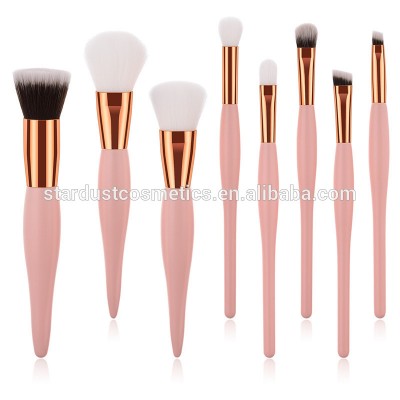 High quality customizable wooden makeup fan brush makeup brushes set 8pcs pink makeup brushes