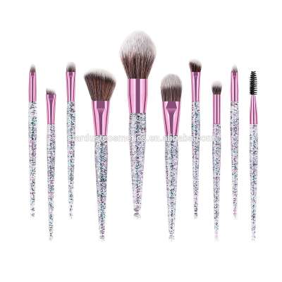 10pcs synthetic hair professional makeup brushes private label eyebrow lipstick eyeshdaow blending glitter crystal brush